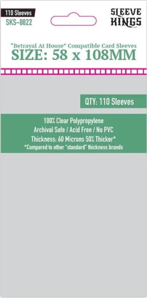Sleeve Kings Board Game Sleeves "Betrayal At House Compatible" (58mm x108mm) (110 Sleeves Per Pack)