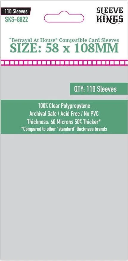 Sleeve Kings Board Game Sleeves "Betrayal At House Compatible" (58mm x108mm) (110 Sleeves Per Pack)