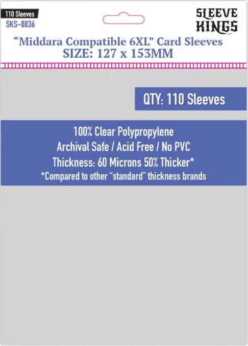 Sleeve Kings Board Game Sleeves "Middara Compatible 6mm xL" Card Sleeves (127mm x 153) (110 Sleeves Per Pack)